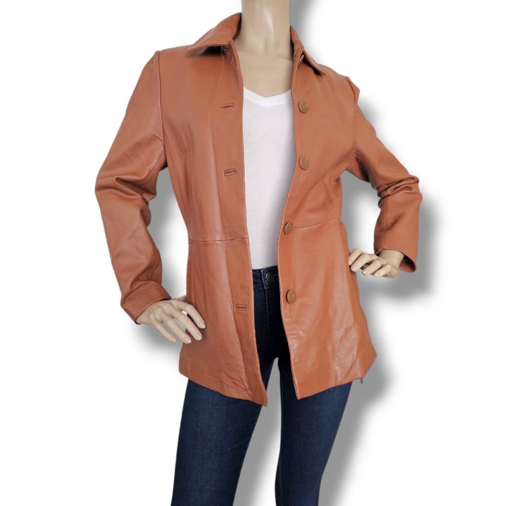 Juliet Michelle Tan 100% Genuine Leather Blazer Jacket
